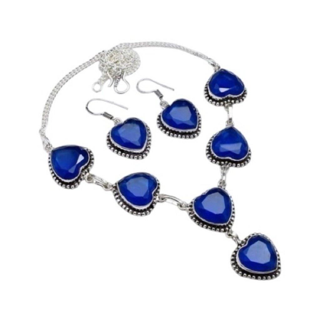Tanzanite Sterling Silver Overlay Heart Necklace & Earrings Set